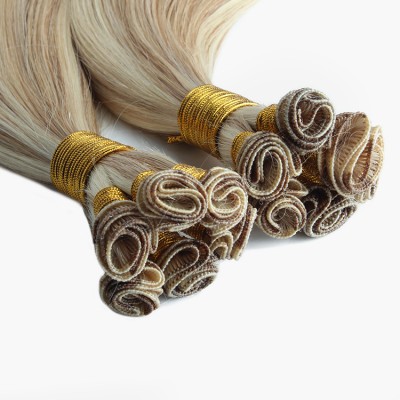 European Remy Single Weft Cuticle Human Hair Double Drawn Hand Tied Weft Hair Extension