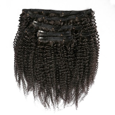 Wholesale Mongolian Afro Kinky Curly Human Hair Weave Clip In Hair natural color 4a/4b/4c Hair Clip In Extensions