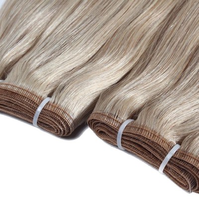 Double drawn russian hair unprocessed remy human hair extensions flat weft