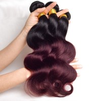 two tone black to wine red color human hair weaving hot sell human hair extension