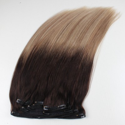 high quality virgin clip on hair extensions with highlights