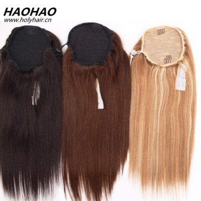 Full Cuticle Unprocessed No Lice Claw Clip Drawstring 100% Brazilian Human Hair Ponytail