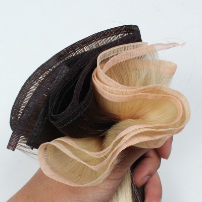 Russian human hair extension double drawn virgin hair extensions  flat weft hair